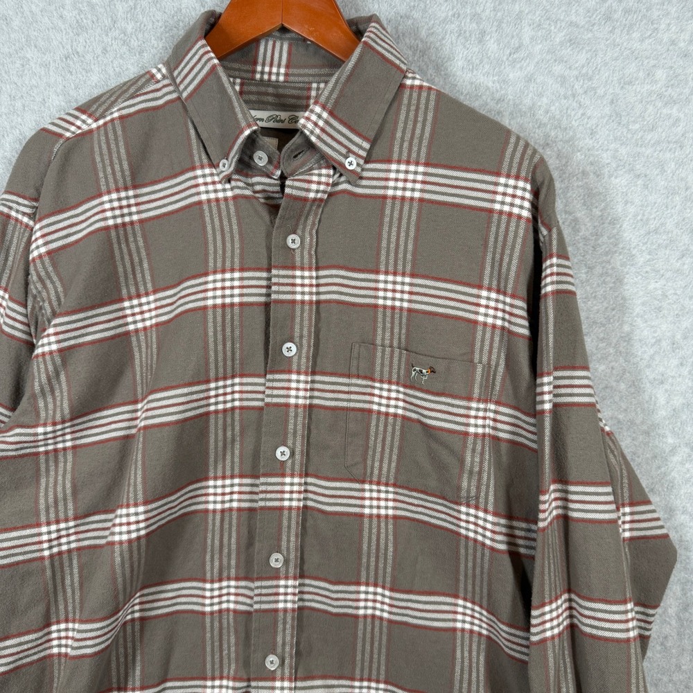 Southern Point Co Shirt Mens L Brown Plaid Flannel Button Down Long Sleeve Dog